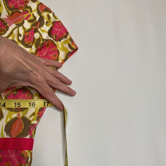 Boden Gold Pink Floral Scoop-Neck Cap-Sleeves Empyre-Waist Fully Lined Size US6R - Picture 7 of 10